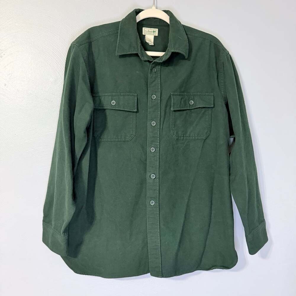 LL Bean Chamois Cloth Shirt Mens Large Green Traditional Fit Button Front